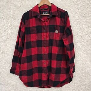 Carhartt Rugged Flex Flannel Shirt Womens 1X Red Black Buffalo Plaid Workwear